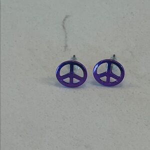 Purple Peace Sign Stud Earrings